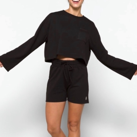 Free People Tops - NWT FP Movement Sunny Set Black French Terry Cropped Sweatshirt & Shorts S Small
